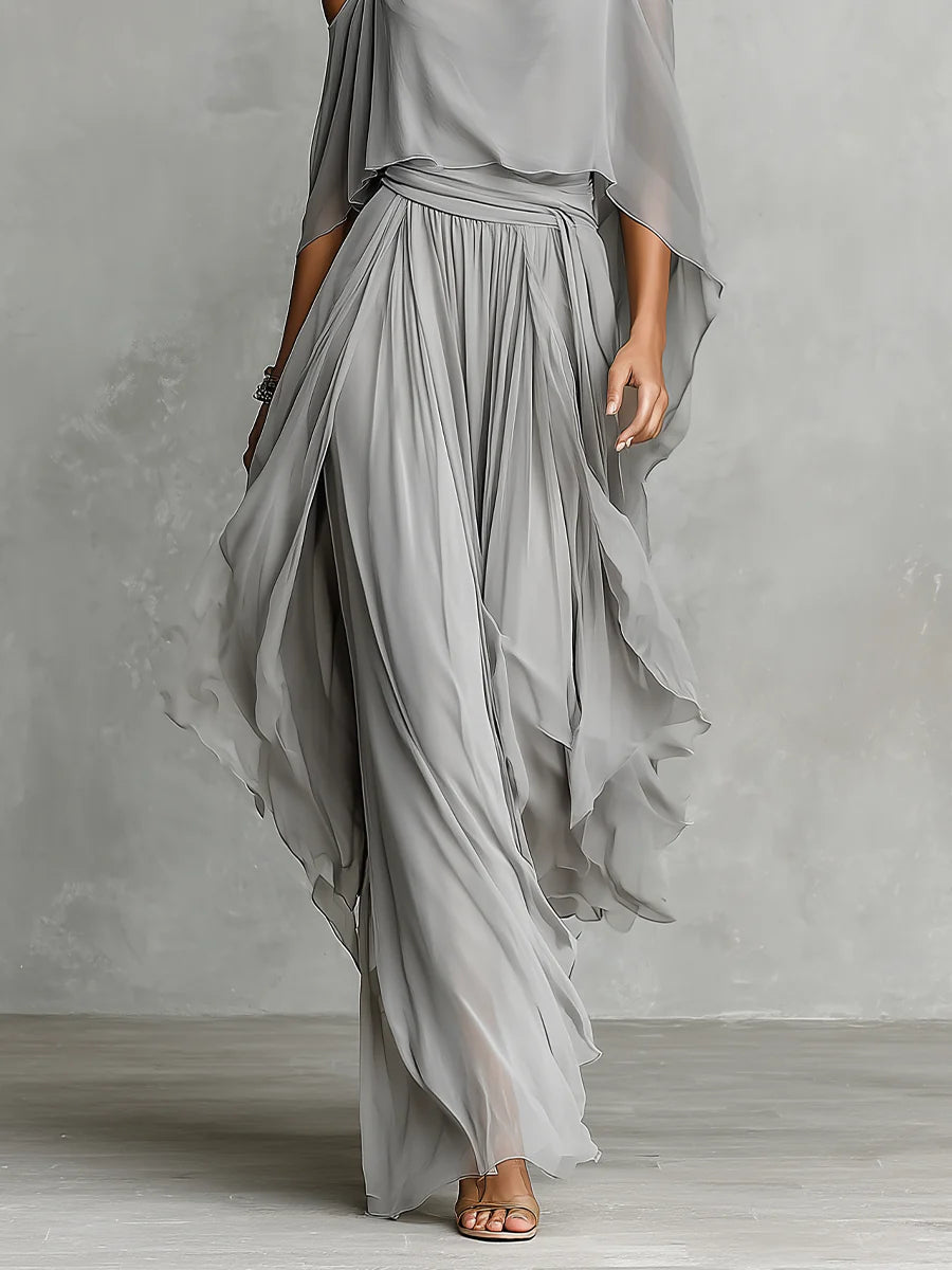 Isabela | Conjunto fluido gris con top de tirantes y pantalón ligero
