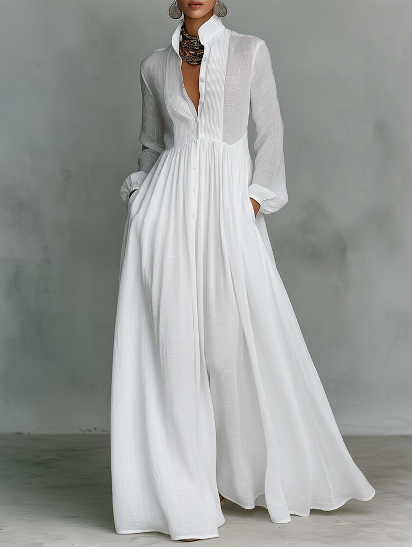 Alessia | Vestido maxi minimalista de algodón y lino