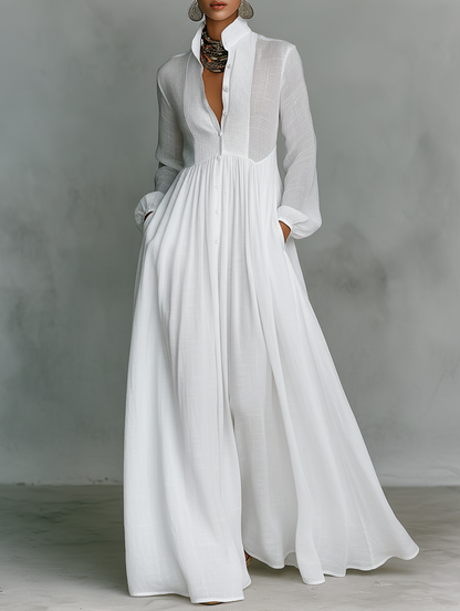 Alessia | Vestido maxi minimalista de algodón y lino
