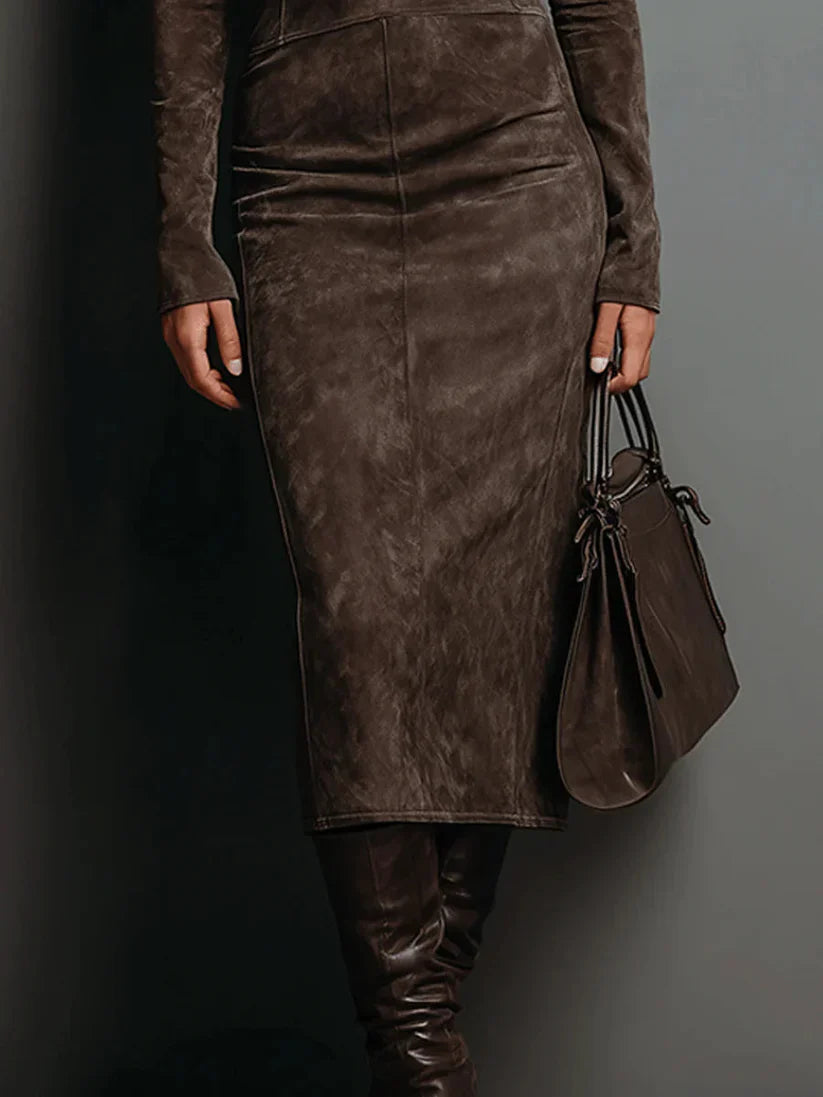 Loren | Vestido midi marrón largo
