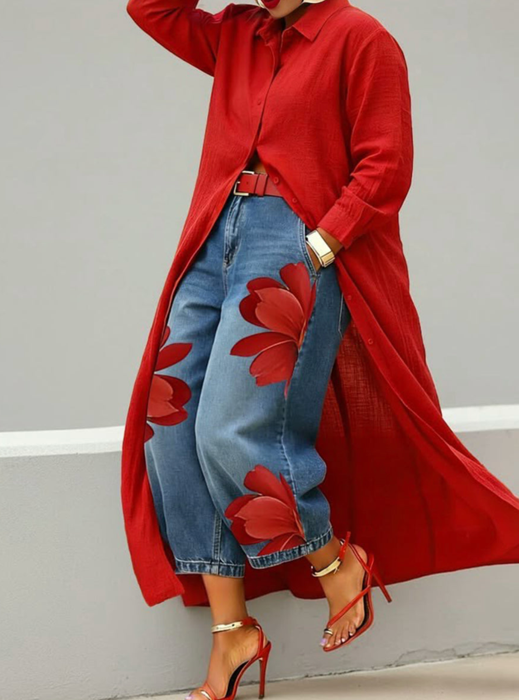 Conjunto Red Flower vaqueros + camisa