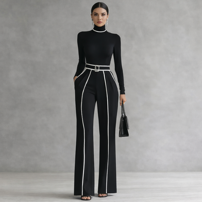 Emma | Conjunto elegante cuello alto y pantalón ancho