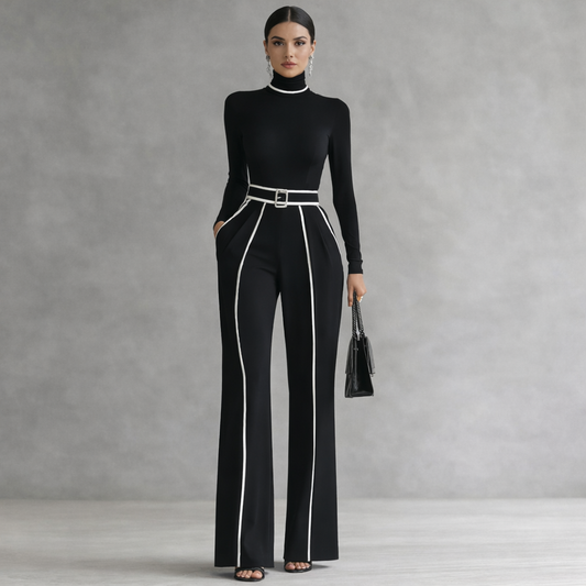Emma | Conjunto elegante cuello alto y pantalón ancho