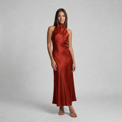 Vestido Lena Satinado de Corte Fluido con Espalda Abierta