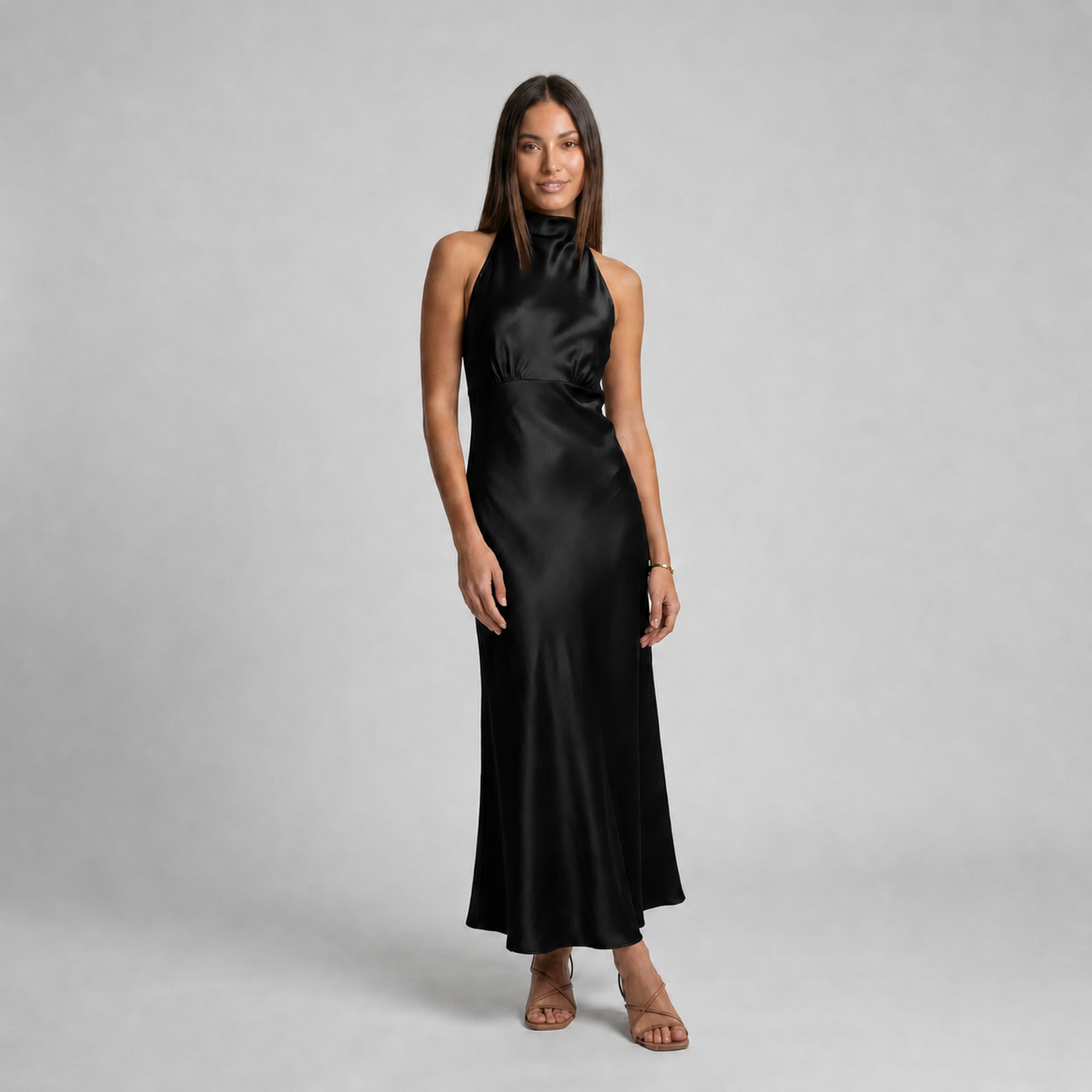 Vestido Lena Satinado de Corte Fluido con Espalda Abierta