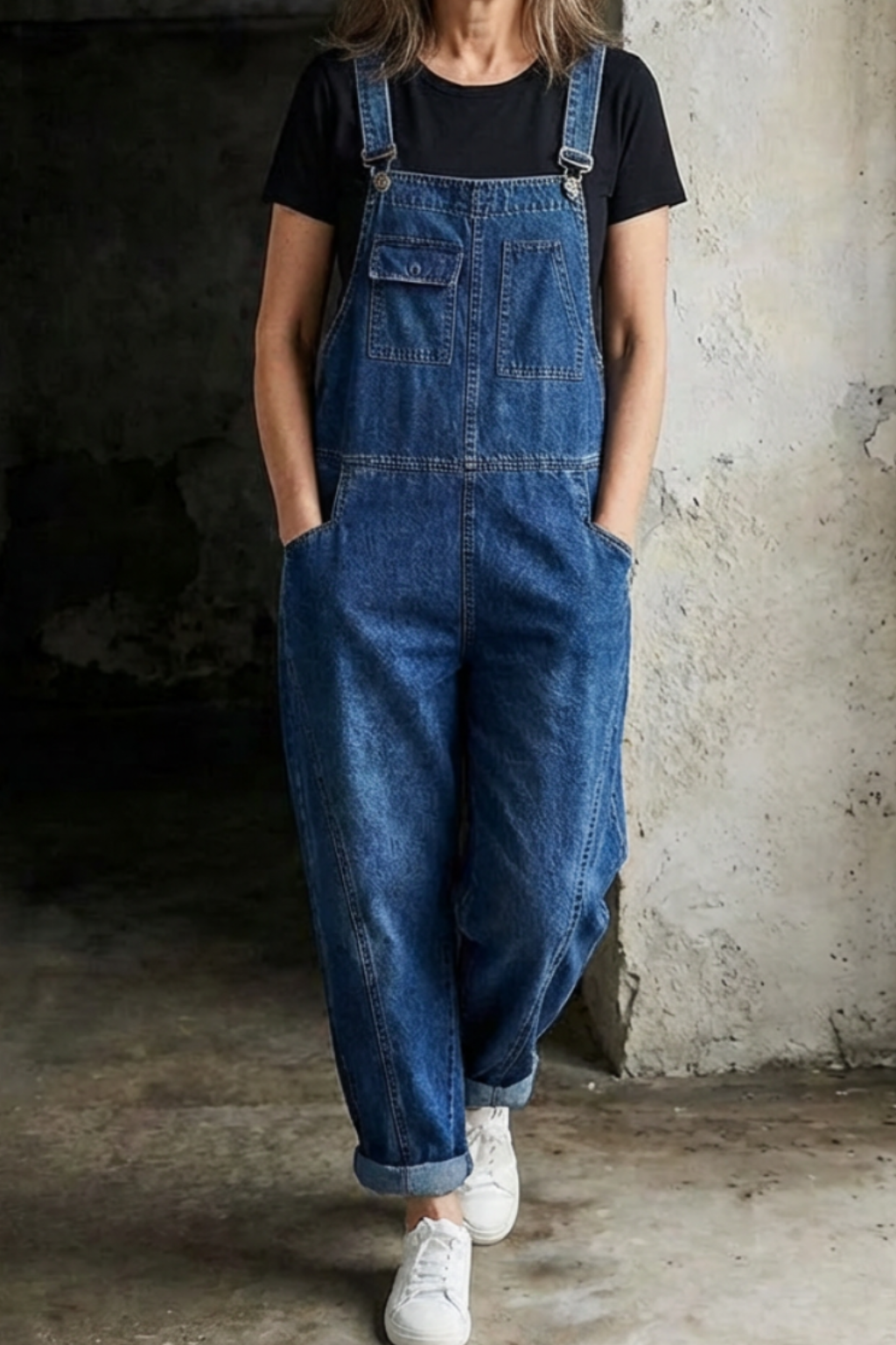 Pantalones de peto holgados de denim