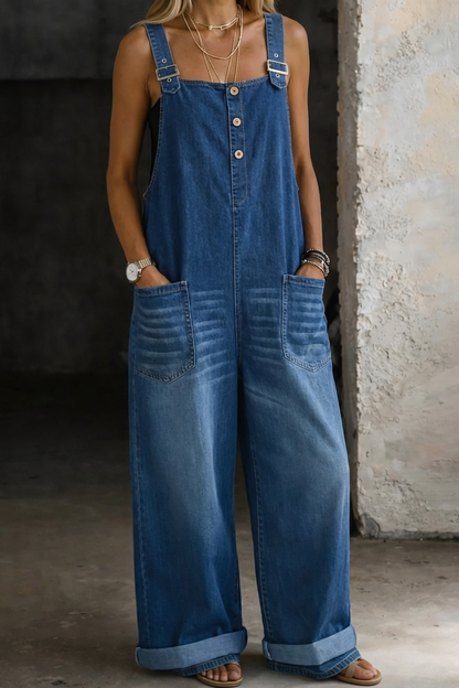 Pantalones de peto con bolsillos de denim