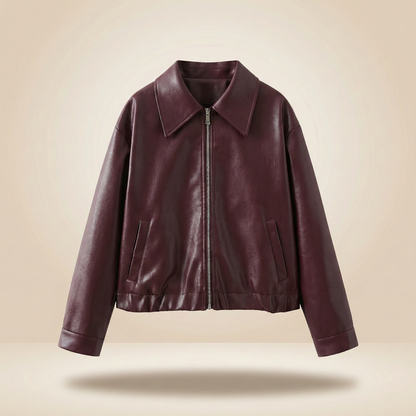 Chaqueta de cuero con cremallera de color liso