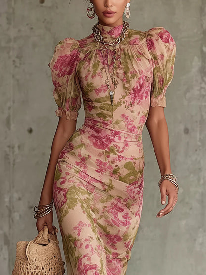 Valeria | Vestido largo romántico con estampado de rosas