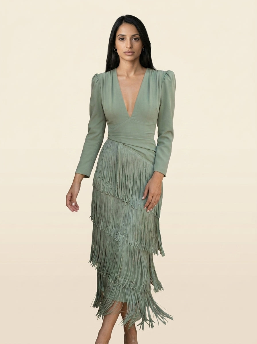 Vestido Flecos Salvia
