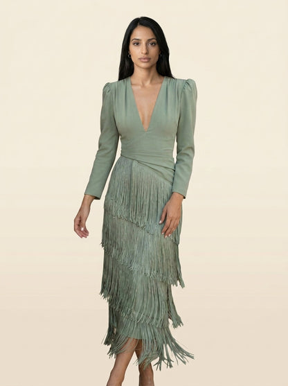 Vestido Flecos Salvia