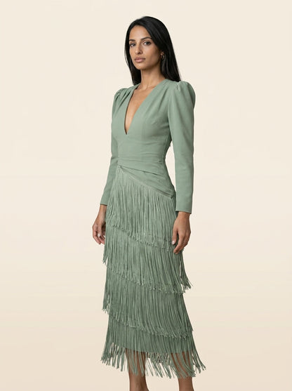Vestido Flecos Salvia