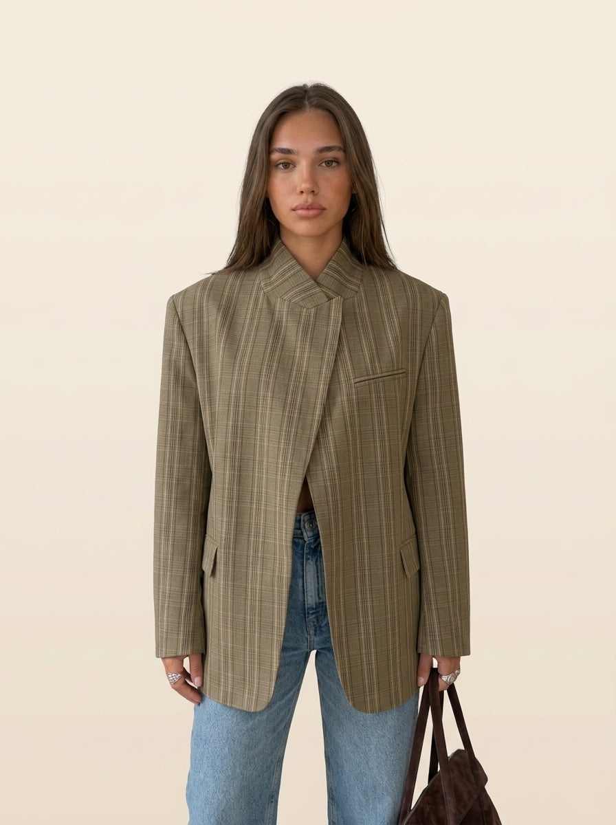 Blazer De Cuadros Beige