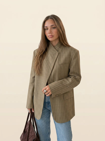 Blazer De Cuadros Beige