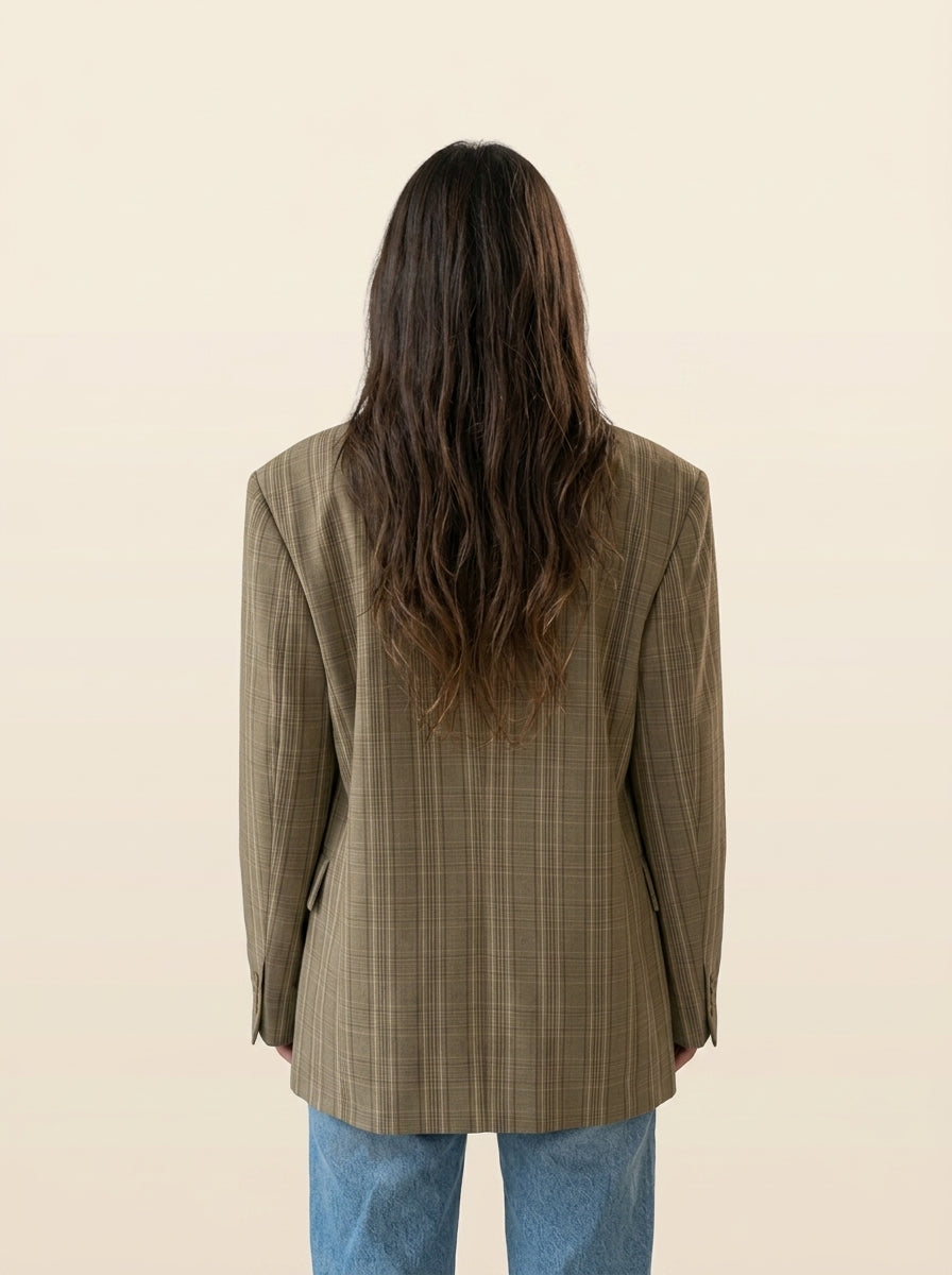 Blazer De Cuadros Beige