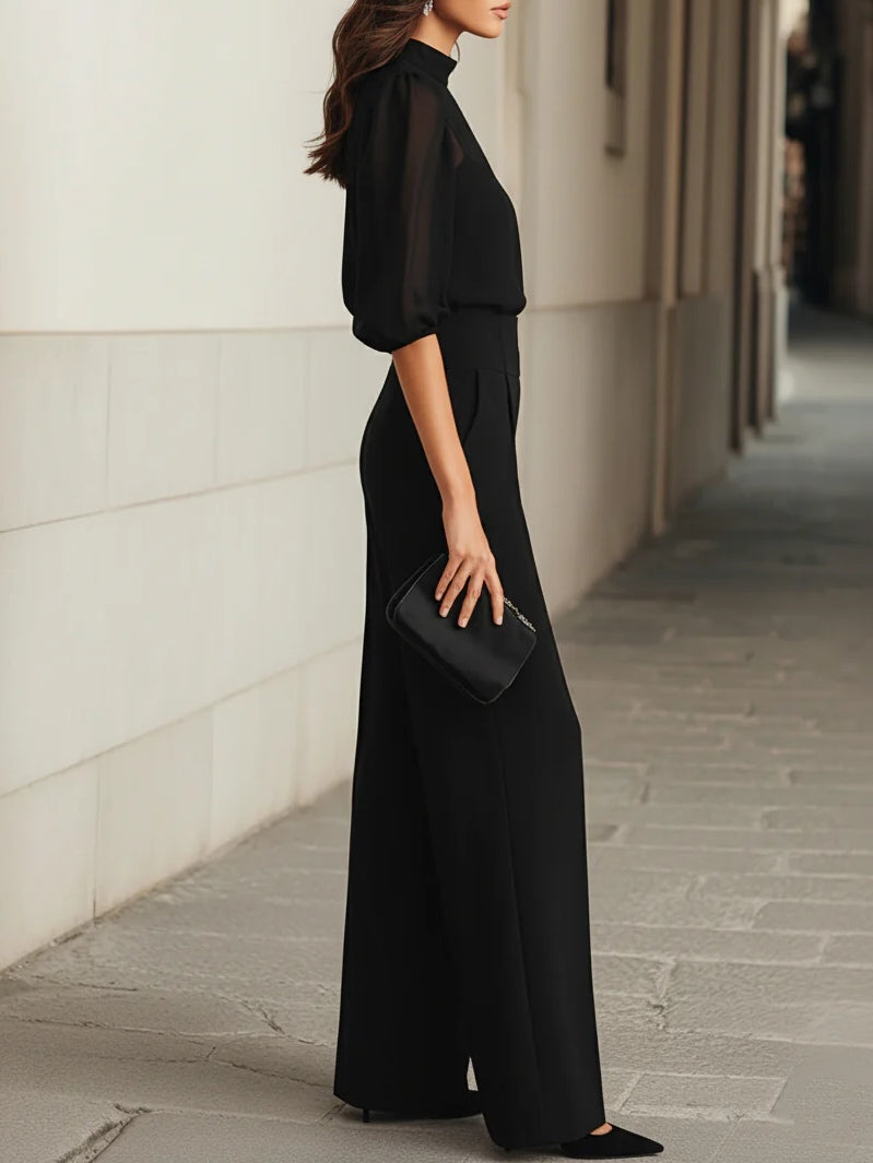 Valentina | Conjunto negro 3 piezas con top transparente y pantalón