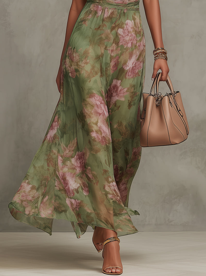 Claudia | Vestido largo florar en chiffon con escote halter