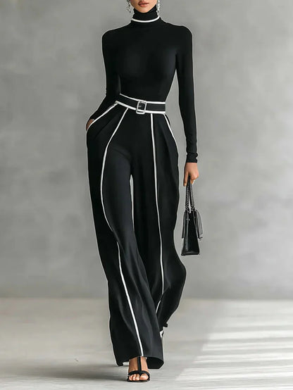 Emma | Conjunto elegante cuello alto y pantalón ancho