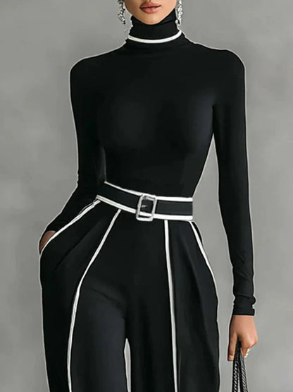 Emma | Conjunto elegante cuello alto y pantalón ancho