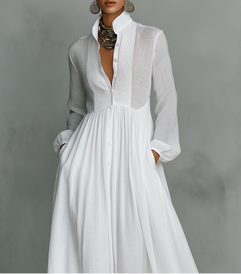 Alessia | Vestido maxi minimalista de algodón y lino
