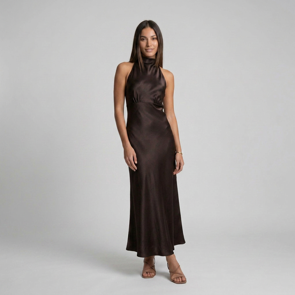 Vestido Lena Satinado de Corte Fluido con Espalda Abierta
