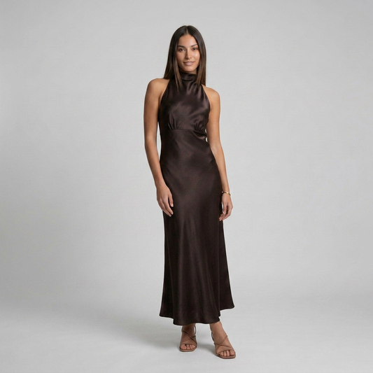 Vestido Lena Satinado de Corte Fluido con Espalda Abierta
