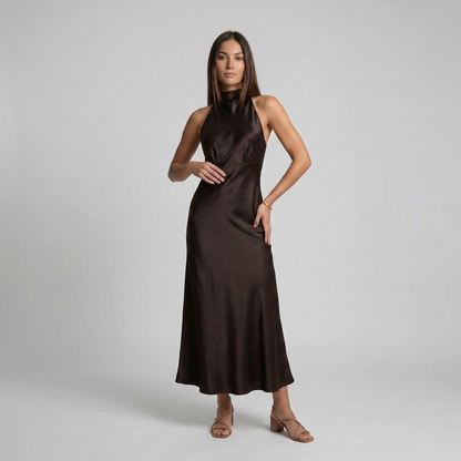 Vestido Lena Satinado de Corte Fluido con Espalda Abierta