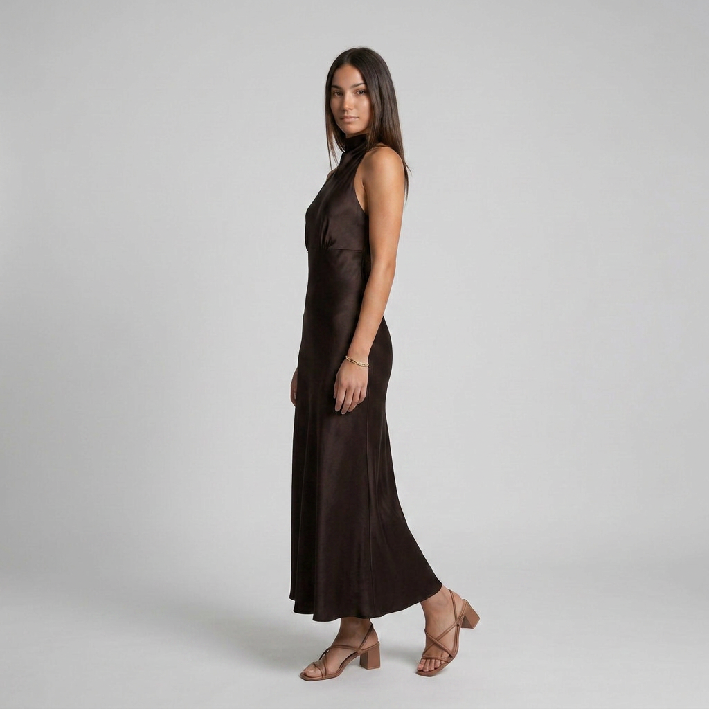 Vestido Lena Satinado de Corte Fluido con Espalda Abierta