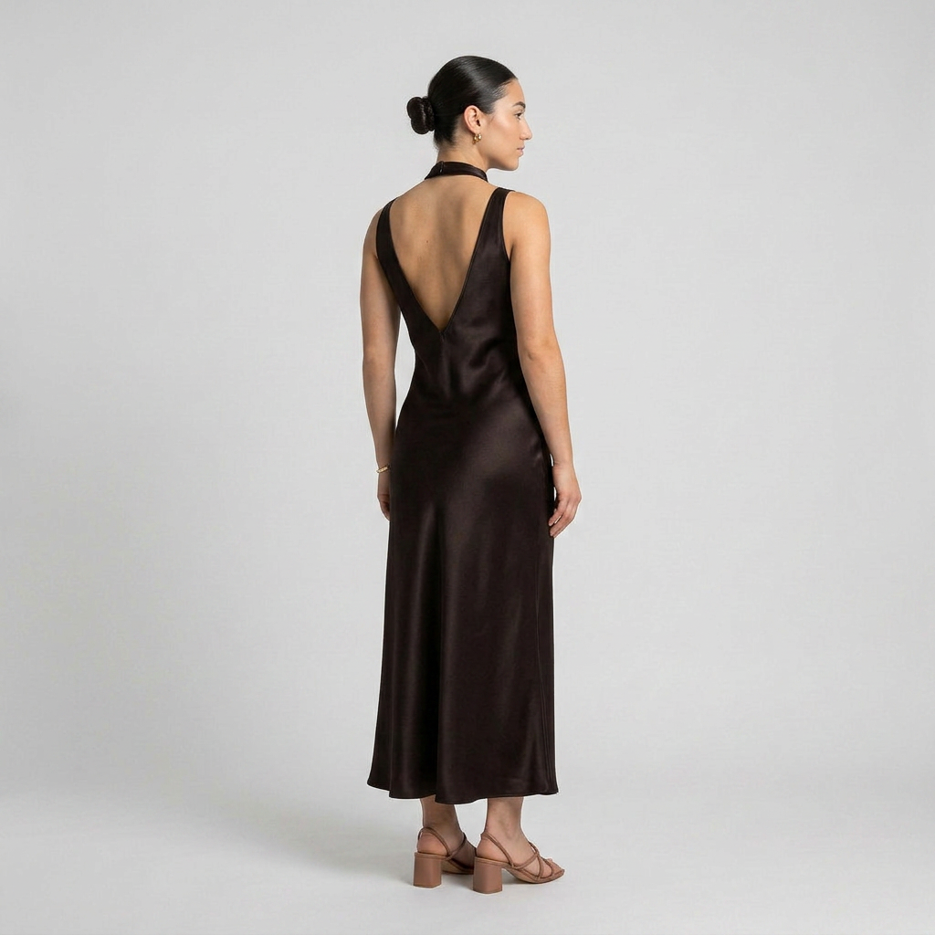 Vestido Lena Satinado de Corte Fluido con Espalda Abierta