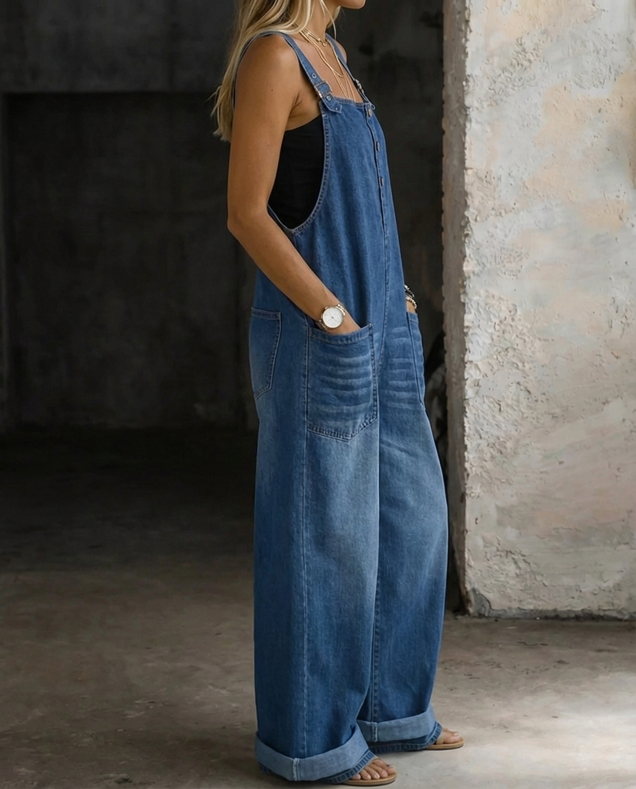 Pantalones de peto con bolsillos de denim
