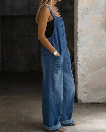 Pantalones de peto con bolsillos de denim