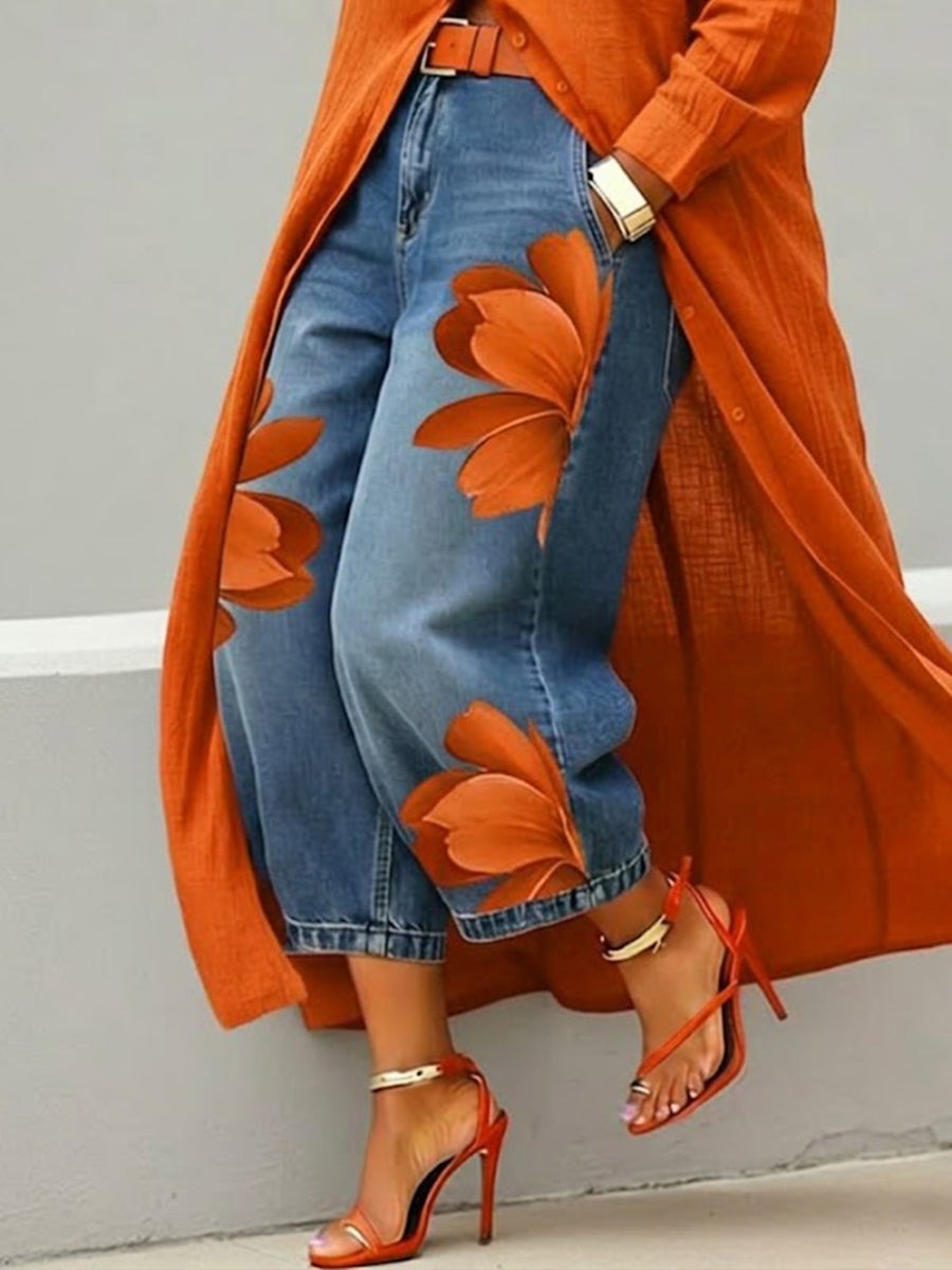Conjunto Red Flower vaqueros + camisa