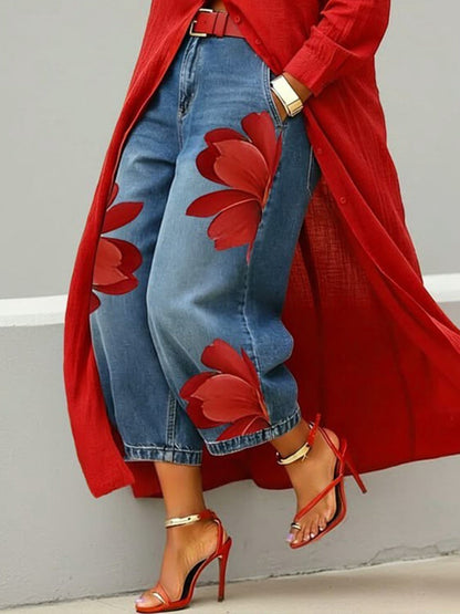 Conjunto Red Flower vaqueros + camisa