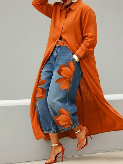 Conjunto Red Flower vaqueros + camisa