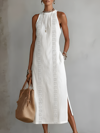 Bianca | Vestido midi de lino con cuello mao