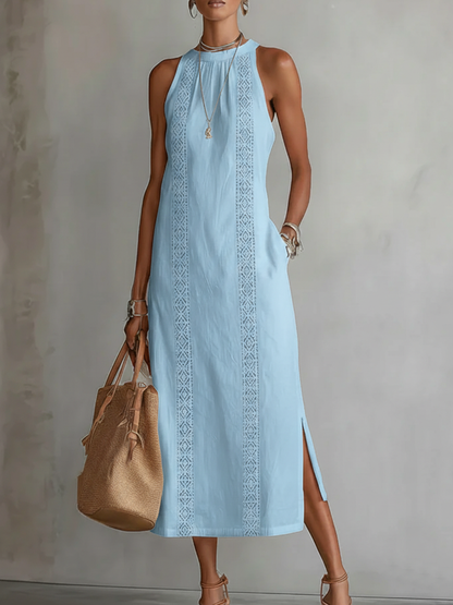 Bianca | Vestido midi de lino con cuello mao