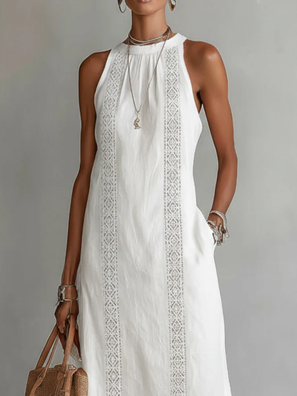 Bianca | Vestido midi de lino con cuello mao