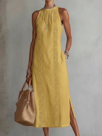 Bianca | Vestido midi de lino con cuello mao