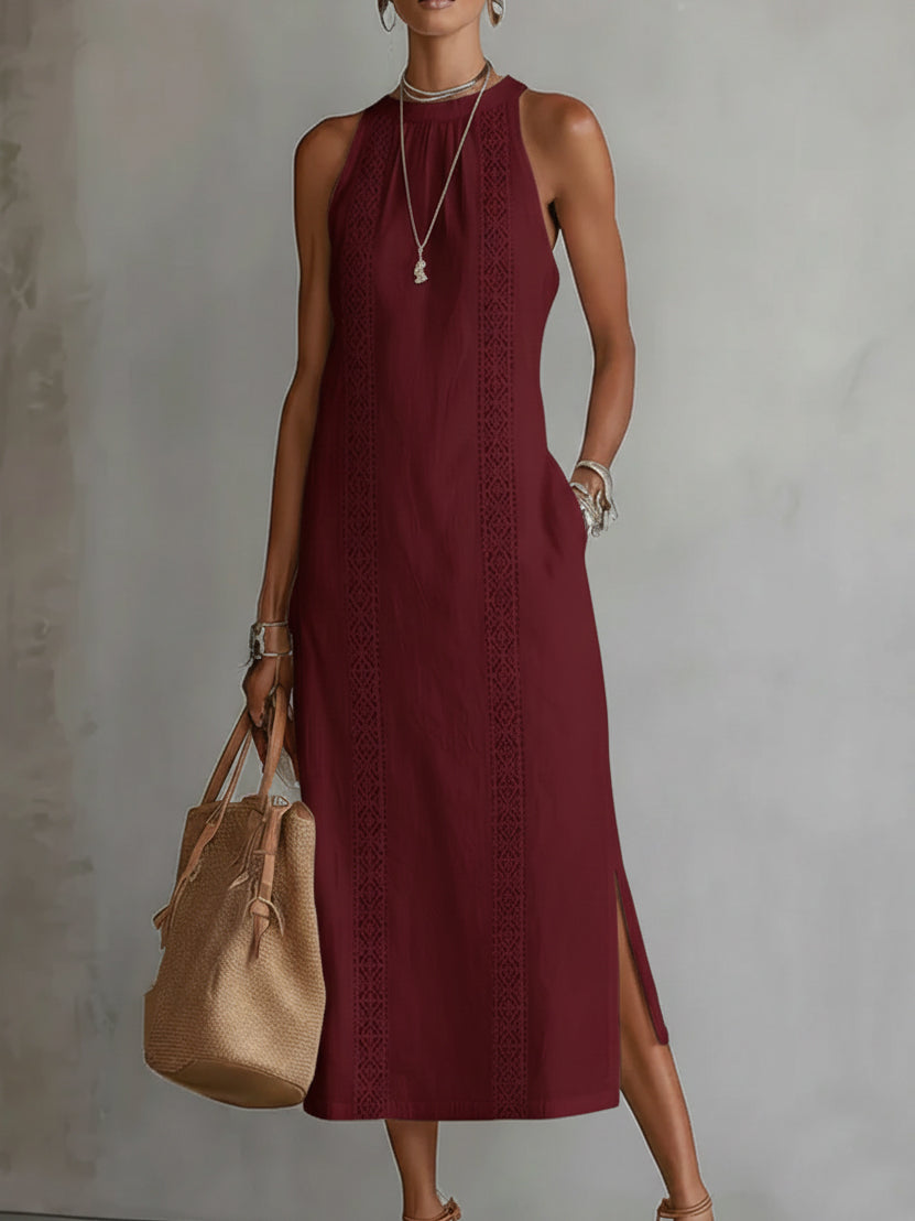 Bianca | Vestido midi de lino con cuello mao