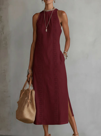 Bianca | Vestido midi de lino con cuello mao