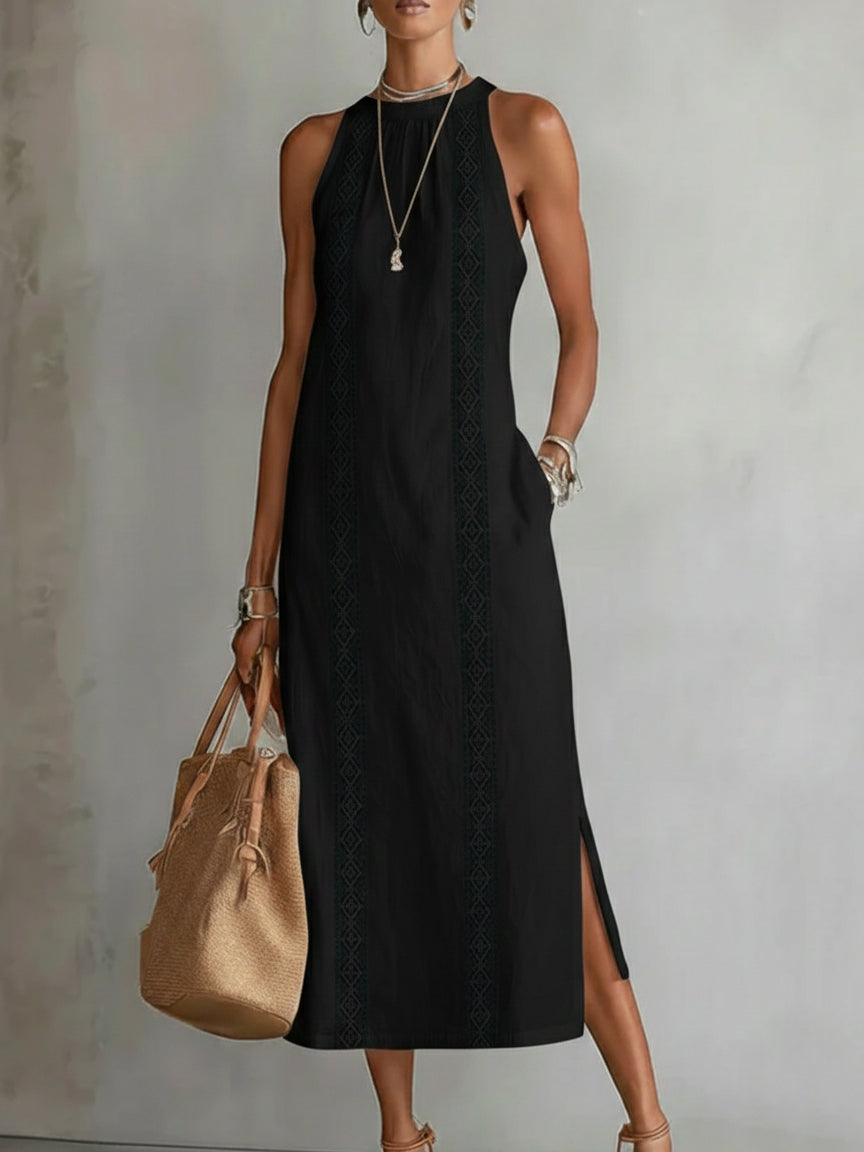 Bianca | Vestido midi de lino con cuello mao